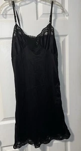 Vintage Nylon schwarz Schlupfkleid 11/12 USA Spitzenbesatz 32 - Bild 1 von 7