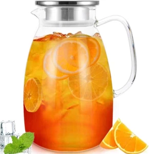 Glass Pitcher with Lid,68 Oz Water Pitcher for Hot Cold Drinks,Glass Water Pitch - Picture 1 of 12