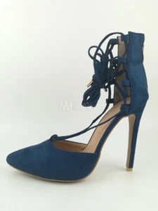Women's Lace Up Stiletto Prom Heel Pumps in Blue Suede New US 7.5 - Picture 1 of 3