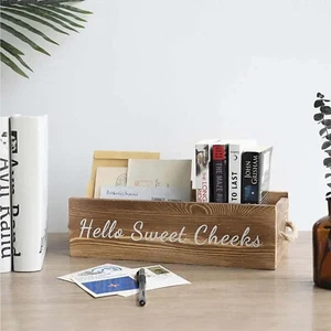 Open Top Wooden Storage Box With Rope Handle For Bathroom Accessory Vanity Tray - Picture 1 of 10