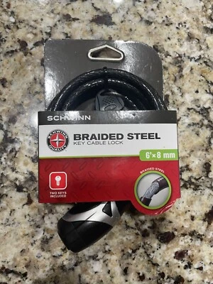 Cerradura de bicicleta Schwinn con cable de acero trenzado con llave 6' x 8 mm, nueva en paquete Foto 1 de 4