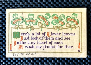 CLOVER LEAVES BEST WISHES HEALTH WEALTH PROSPERITY GOOD LUCK HAPPINESS POSTCARD - Picture 1 of 2