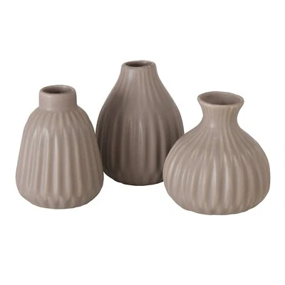 3 Grey Bud Vases Home Ornaments Porcelain Glazed Vases Set Autumnal - Image 1 of 4