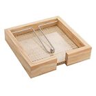 Woodart - Wooden Square Napkin Holder With Sisal Rope Adornment, Glass Base