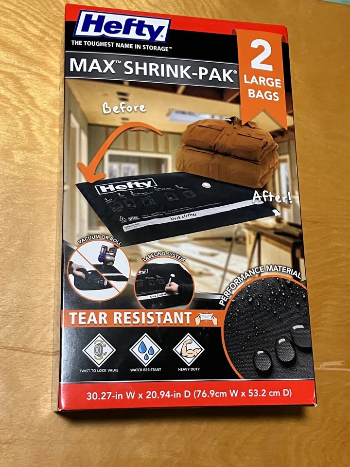 NEW Hefty Max Shrink-Pak Portable Closet & Garage Organizer Bags-Set of 2 Large - Image 1 of 4