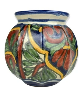 Jarrón vintage de cerámica mexicana pintado a mano firmado por Alba H&N 4 1/2"" colorido - Imagen 1 de 7