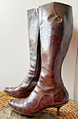 Botas de couro marrom CYDWOQ VINTAGE tamanho 36/6 com zíper salto gatinho feitas à mão excelente estado usado - Imagem 1 de 4