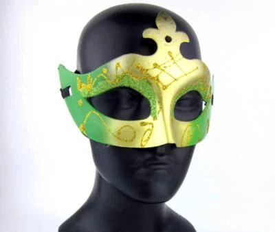 Harlequin Masquerade Mask Green Gold Venetian Crown Party Costume Glitter OSFA - Image 1 of 4