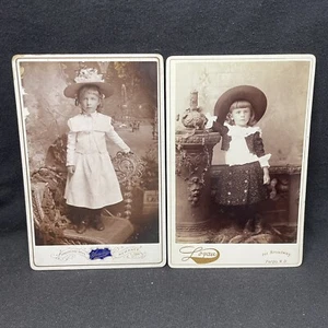 CABINETS - PAIR of adorable young girls, all decked out in large brimmed and fin - Picture 1 of 2