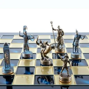 Manopoulos Greek Mythology Chess Set - Blue Copper Pawns - Blue chess Board - Picture 1 of 5