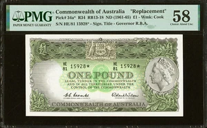 Australia One Pound ND (1961-65) STAR / Replacemnet QEII Pick-34a* AUNC PMG 58 - Picture 1 of 2