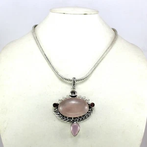 Collar colgante de piedras preciosas cuarzo rosa natural piedras preciosas hecho a mano joyería de moda - Imagen 1 de 3