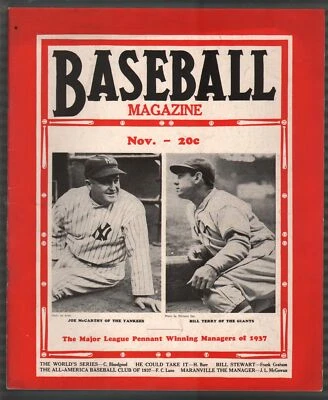 Baseball Magazine 11/1937-Joe McCarthy-Bill Terry-World Series-MLB-pix-info-FN - Image 1 of 2