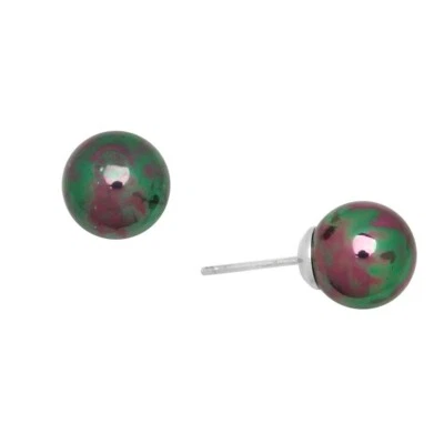 Abalone Shell Earrings Pearl Stud 10mm Post Silver Multi Sea Beach Jewelry - Image 1 of 2