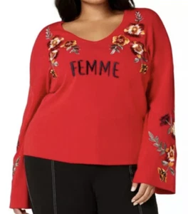 INC INTERNATIONAL CONCEPTS Pullover Oberteil 2X rot "FEMME" bestickt Boho Bluse - Bild 1 von 10
