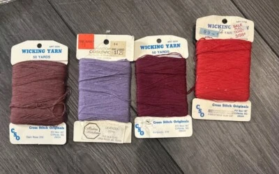 Vintage Candle Wicking Yarn Lot Of 4 Diff. Packs- 3-50 yards 1-35 yards Red Rose - Image 1 of 3