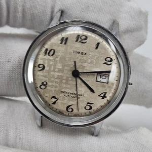 1975 Timex Viscount Calendar Men Wrist Watch Automatic 46552 03275 Fancy Dial - Picture 1 of 8