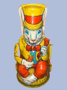 VINTAGE J. CHEIN UNCLE WIGGLY TIN LITHO SAVINGS BANK, WORKS! No Bottom. - Picture 1 of 9