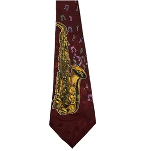 Saxophon Musikinstrument Krawatte von Steven Harris Jazz weinrot Gold Messing Noten - Bild 1 von 4