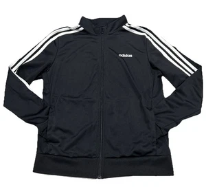 Adidas Jacket Youth Boys Medium 10/18 Black White Stripes Micro Fiber Full Zip - Picture 1 of 13