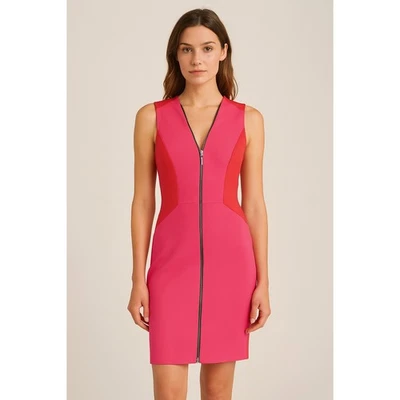 Elie Tahari Colorblock Zipper Sleeveless Mini Dress Pink 0 Feminine Career Bold - Image 1 of 4