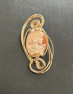 Estate 14k Yellow Gold Cameo Wired Wrapped Large Pendant Lady Cameo 2.2” - Picture 1 of 7