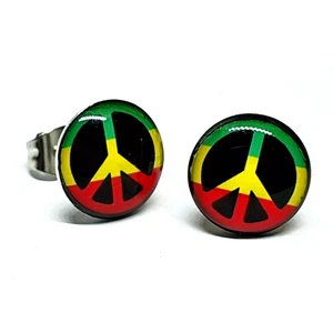 CND Peace Rasta Earrings Stud Steel Earrings Ban The Bomb Rebellion Jewellery - Picture 1 of 11