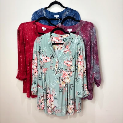 Avenue Paisley Tunic Henley Tops Women 22/24 Lot of 4 Stretchy Lightweight Boho - Image 1 of 4