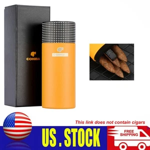 Yellow Travel Cedar Wood Cigar Case Humidor Hygrometer Holder 4-6 Tubes Portable - Picture 1 of 9