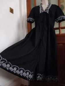 Vtg Look Embroidered Indian Cotton Button Front Maxi Dress Size 16 18 Pockets - Picture 1 of 10