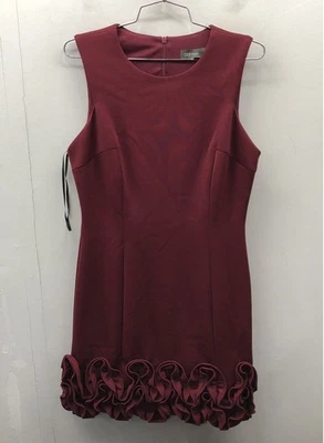 Donna Ricco Womens Burgundy Ruffle Hem Sleeveless Sheath Dress Size 10 NWT - Image 1 of 4