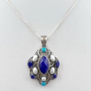 Nicky Butler Necklace Lapis Pearl Turquoise Sterling Silver 925 Blue White HSN - Picture 1 of 13