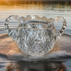 Antique American Brilliant Heavy Cut Crystal Glass Open Sawtooth Sugar Bowl - Picture 1 of 8
