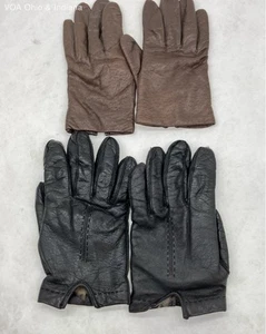 Ladies Black And Brown Leather Gloves Sizes 7.5 & Medium - Picture 1 of 8