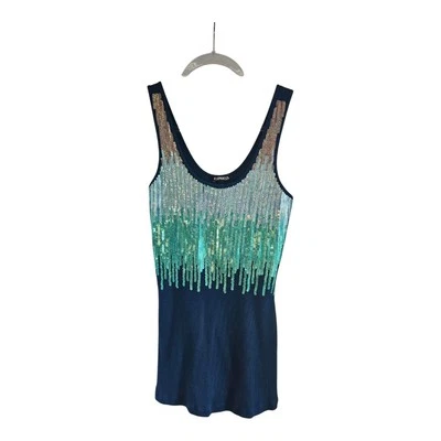 Camiseta sin mangas Express para mujer azul ombre lentejuelas algodón Foto 1 de 4