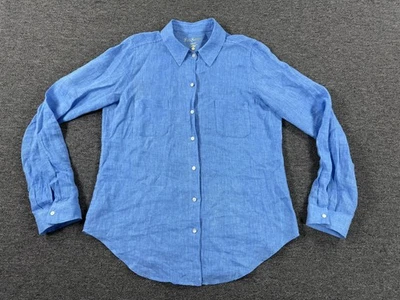 Camisa para mujer Lilly Pulitzer pequeña azul lino manga larga vista al mar bolsillos superiores Foto 1 de 4