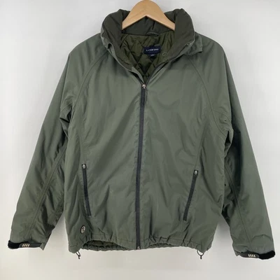 Lands End Coat Men M Waterproof All Weather Quilted Hooded Jacket Green Grunge - Image 1 of 4