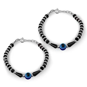 Traditionelles Baby Nazariya Armband aus Silber und schwarzen Kristallen für Kinder ein Paar - Bild 1 von 2