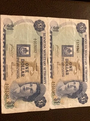 2 x Billete de un dólar Bermudas 1978 $1 Foto 1 de 2
