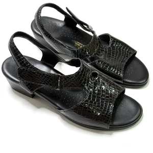 SAS Womens Suntimer Sandals Sz 9 M Black Crocodile Print Leather Hook/Loop USA - Picture 1 of 10