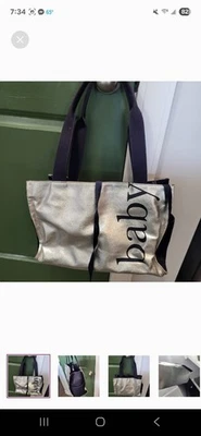 Средняя сумка для подгузников KATE SPADE серебристая и темно-синяя с пеленальным ковриком в горошек - Изображение 1 из 4