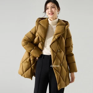 Womens Hooded Mid Long Coat light Down Jacket Winter Outwear Warm Fashion Casual - Picture 1 of 27