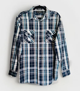 BEVERLY HILLS POLO CLUB Sz XL Blue Plaid Button Down Shirt Long Sleeve Collared - Picture 1 of 4