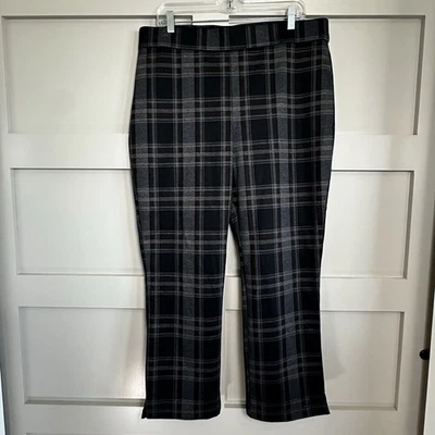 Christian Siriano High Rise Pull On Stretch Pants Dark Gray Plaid Size XL - Image 1 of 4