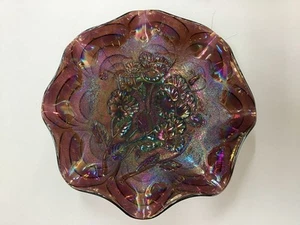 ANTIQUE Imperial Carnival Glass Bowl - 9" Pansy Bowl - Purple - Picture 1 of 7