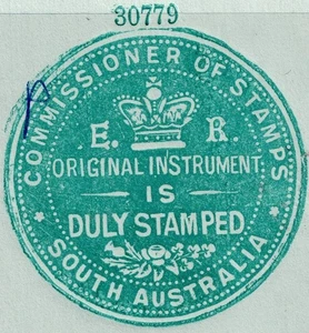 South Australian Green Embossed Duty / Revenue / Tax stamp, fiscally used.(N) - Picture 1 of 1