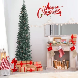 7 FT Artificial Slim Pencil Christmas Tree Party Decoration w/ Snowy Branch Tips - Picture 1 of 9