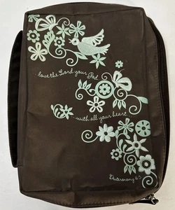 Gregg Gift Embroidered Bird Flowers Bible Cover Zippered Case Handle Canvas READ - Picture 1 of 3