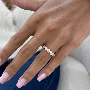 14k Rose Gold Wedding Band Ring Bezel Set 1.03 Ct Pear F/VS Lab Created Diamond - Picture 1 of 7