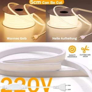 220V Premium COB LED Streifen Stripe Kaltweiß Warmweiß Lichtschlauch 5/10/15/20M - Imagen 1 de 30